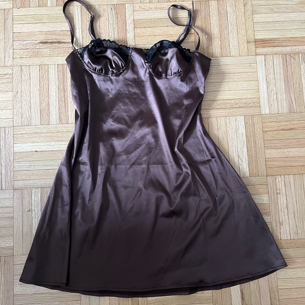 Brown Mini Slip Dress - brand new
